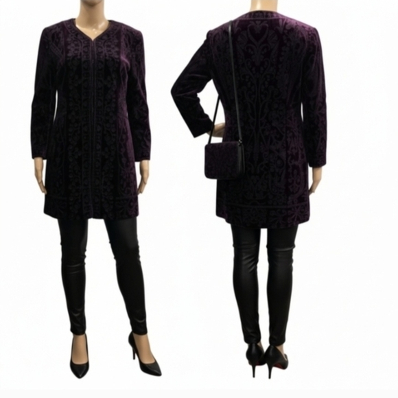 Elie Tahari Purple Velvet Embroidered Clasp-Up Jacket Size S - Picture 4 of 10